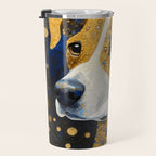 Gustav Klimt Style Brown Dog with Striped Coat Travel Mug Gallery Image 3