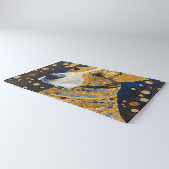 Gustav Klimt Style Brown Dog with Striped Coat Rug Gallery Image 3