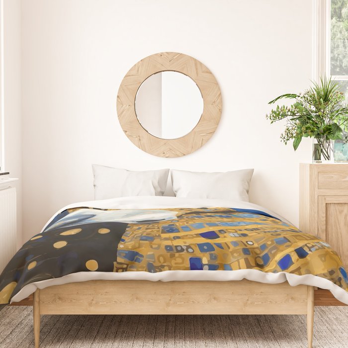 Gustav Klimt Style Brown Dog with Striped Coat Duvet Cover Gallery Image 3