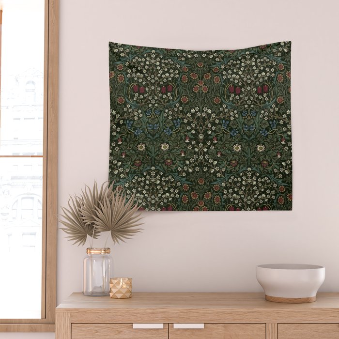 William Morris Vintage Blackthorn Green 1892 Wall Tapestry Gallery Image 2