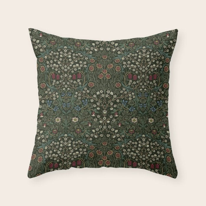 William Morris Vintage Blackthorn Green 1892 Throw Pillow Gallery Image 6