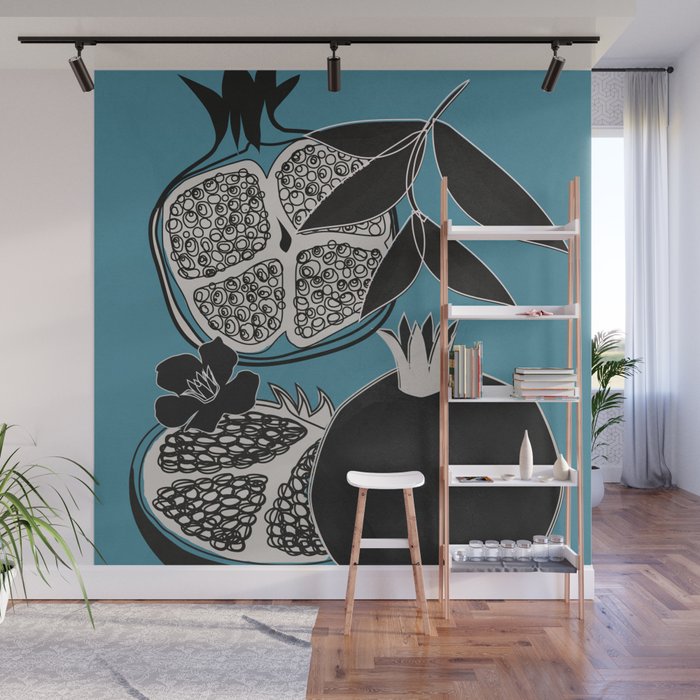 Line Art Pomegranates 4 Wall Mural Gallery Image 1
