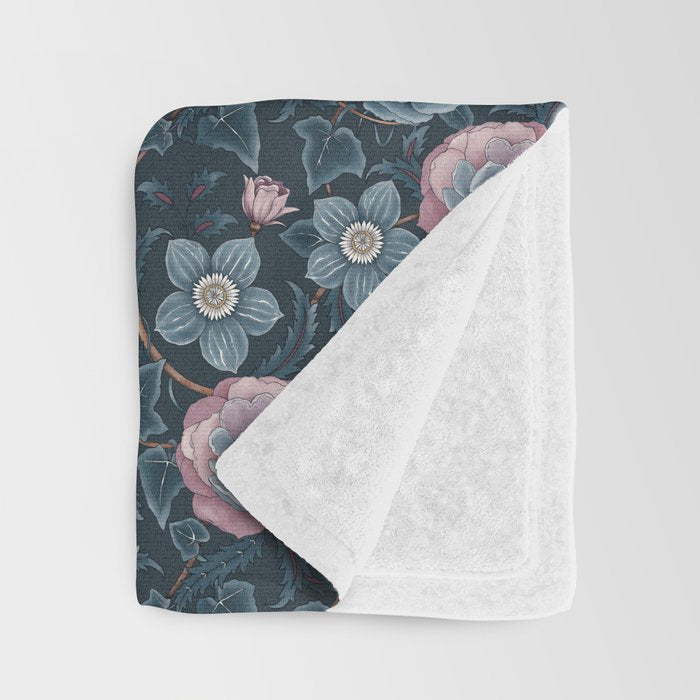 Dark Floral Elegance Throw Blanket Gallery Image 3