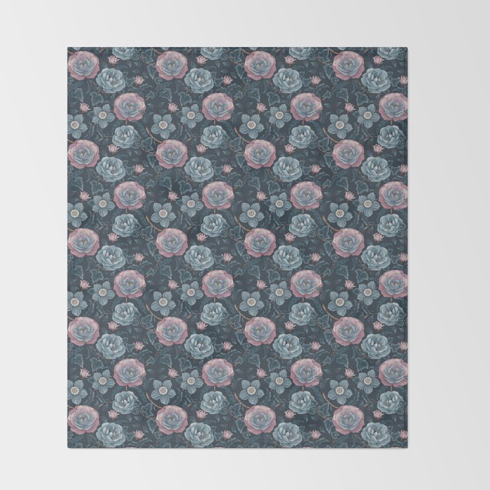 Dark Floral Elegance Throw Blanket Gallery Image 2