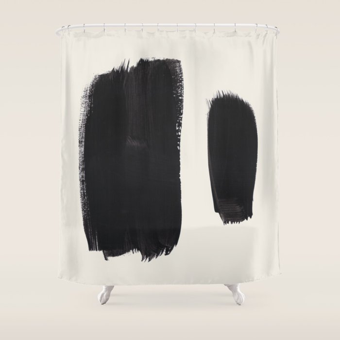 Mid Century Modern Minimalist Abstract Art Brush Strokes Black & White Ink Art Brush Strokes Shower Curtain Gallery Image 1