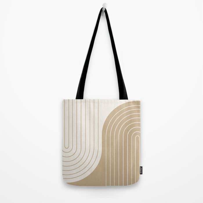 Two Tone Line Curvature LXV Earthy Boho Modern Arch Abstract Tote Bag Gallery Image 2