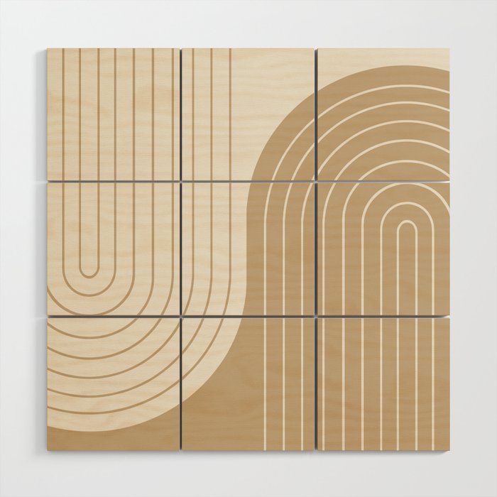 Two Tone Line Curvature LXV Earthy Boho Modern Arch Abstract Wood Wall Art Gallery Image 1