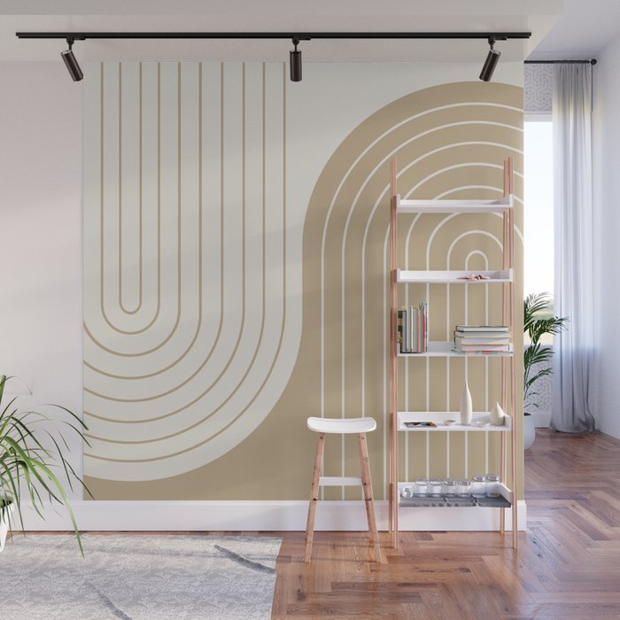 Two Tone Line Curvature LXV Earthy Boho Modern Arch Abstract Wall Mural Gallery Image 1