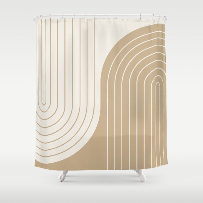 Two Tone Line Curvature LXV Earthy Boho Modern Arch Abstract Shower Curtain Gallery Image 1