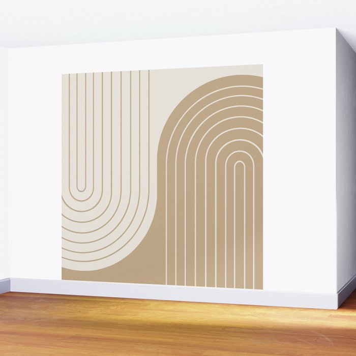 Two Tone Line Curvature LXV Earthy Boho Modern Arch Abstract Wall Mural Gallery Image 2