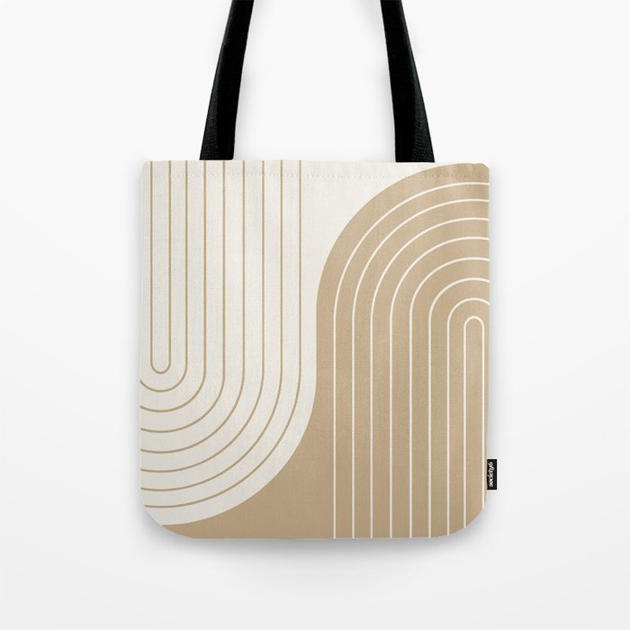 Two Tone Line Curvature LXV Earthy Boho Modern Arch Abstract Tote Bag Gallery Image 1