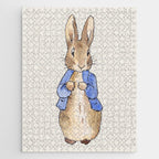 Peter the rabbit beige linen textured background Jigsaw Puzzle Gallery Image 1