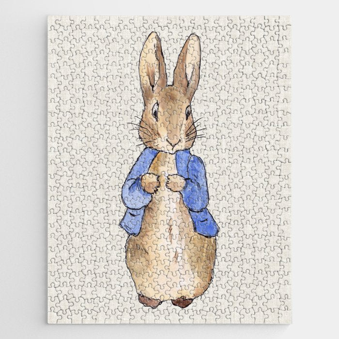 Peter the rabbit beige linen textured background Jigsaw Puzzle Gallery Image 1
