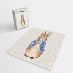 Peter the rabbit beige linen textured background Jigsaw Puzzle Gallery Image 2