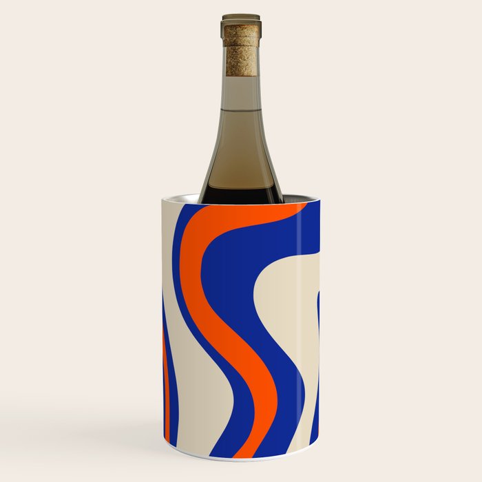 Bold and Groovy Retro Liquid Swirl Abstract Pattern Cobalt Blue and Orange Wine Chiller Gallery Image 2