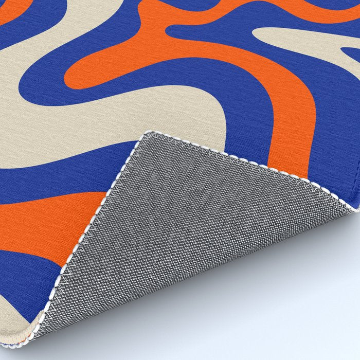 Bold and Groovy Retro Liquid Swirl Abstract Pattern Cobalt Blue and Orange Rug Gallery Image 4