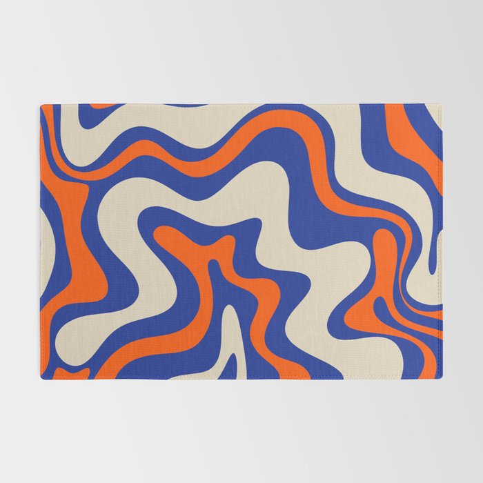 Bold and Groovy Retro Liquid Swirl Abstract Pattern Cobalt Blue and Orange Rug Gallery Image 2