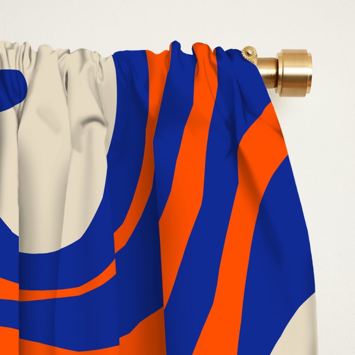 Bold and Groovy Retro Liquid Swirl Abstract Pattern Cobalt Blue and Orange Window Curtain Gallery Image 2