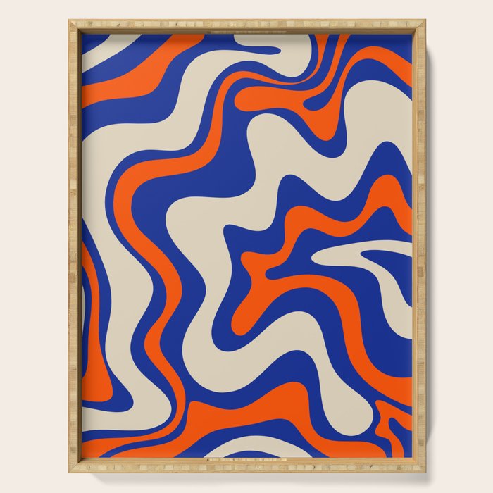 Bold and Groovy Retro Liquid Swirl Abstract Pattern Cobalt Blue and Orange Serving Tray Gallery Image 1
