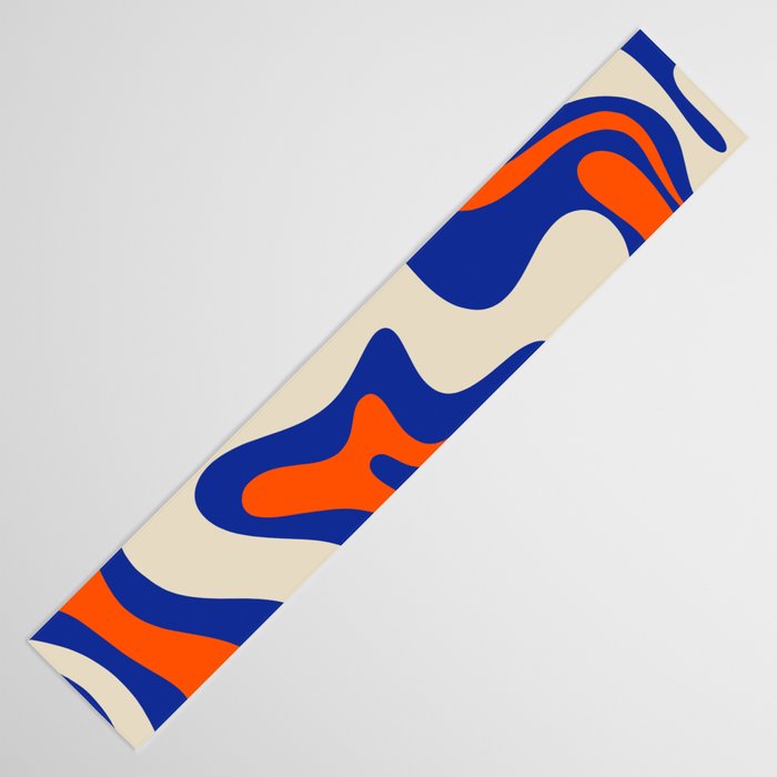Bold and Groovy Retro Liquid Swirl Abstract Pattern Cobalt Blue and Orange Table Runner Gallery Image 3