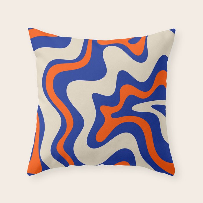 Bold and Groovy Retro Liquid Swirl Abstract Pattern Cobalt Blue and Orange Throw Pillow Gallery Image 6