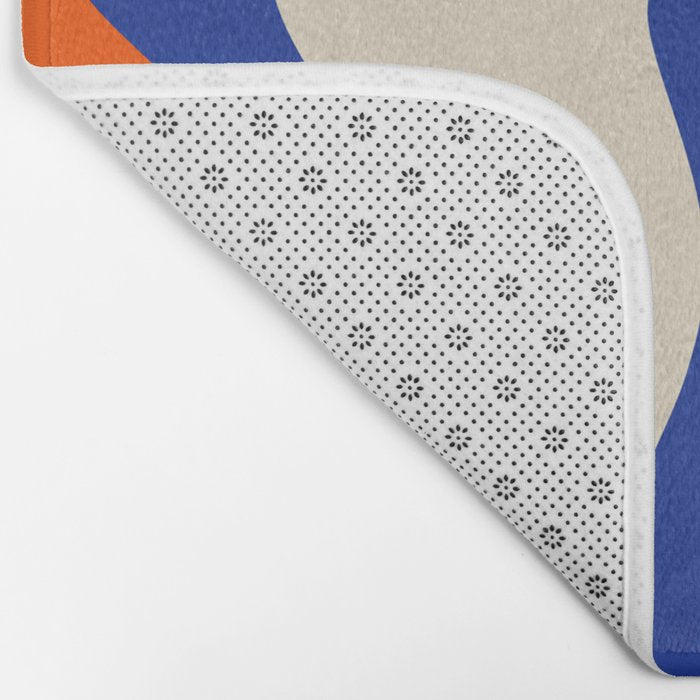 Bold and Groovy Retro Liquid Swirl Abstract Pattern Cobalt Blue and Orange Bath Mat Gallery Image 2