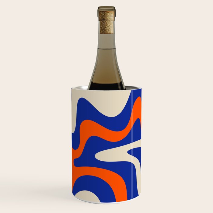 Bold and Groovy Retro Liquid Swirl Abstract Pattern Cobalt Blue and Orange Wine Chiller Gallery Image 3