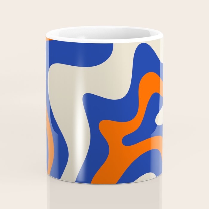 Bold and Groovy Retro Liquid Swirl Abstract Pattern Cobalt Blue and Orange Coffee Mug Gallery Image 4