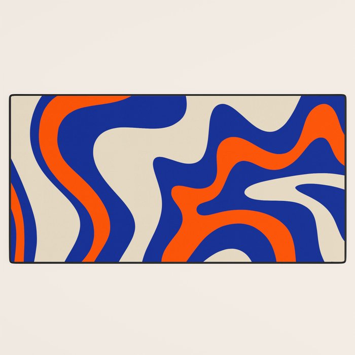 Bold and Groovy Retro Liquid Swirl Abstract Pattern Cobalt Blue and Orange Desk Mat Gallery Image 3