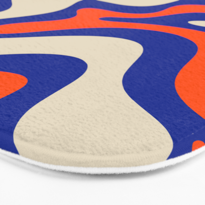 Bold and Groovy Retro Liquid Swirl Abstract Pattern Cobalt Blue and Orange Bath Mat Gallery Image 3