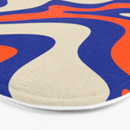 Bold and Groovy Retro Liquid Swirl Abstract Pattern Cobalt Blue and Orange Bath Mat Gallery Image 3