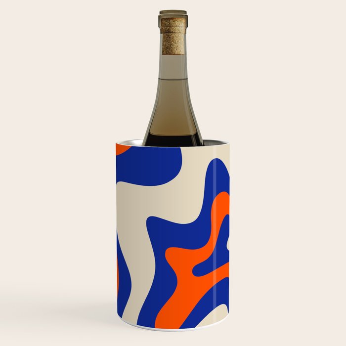 Bold and Groovy Retro Liquid Swirl Abstract Pattern Cobalt Blue and Orange Wine Chiller Gallery Image 1