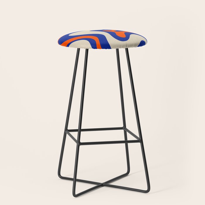 Bold and Groovy Retro Liquid Swirl Abstract Pattern Cobalt Blue and Orange Stool Gallery Image 1