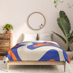 Bold and Groovy Retro Liquid Swirl Abstract Pattern Cobalt Blue and Orange Comforter Gallery Image 3