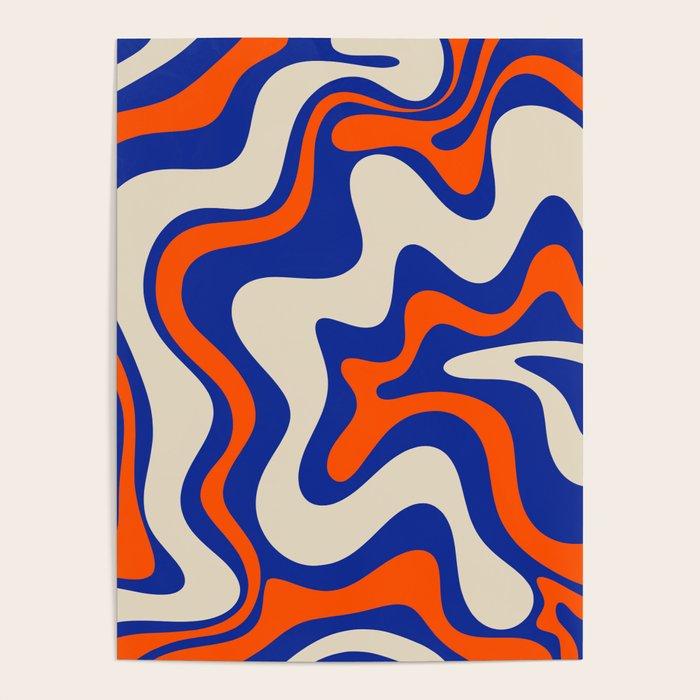 Bold and Groovy Retro Liquid Swirl Abstract Pattern Cobalt Blue and Orange Poster Gallery Image 4