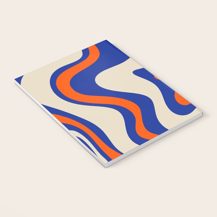 Bold and Groovy Retro Liquid Swirl Abstract Pattern Cobalt Blue and Orange Notebook Gallery Image 3