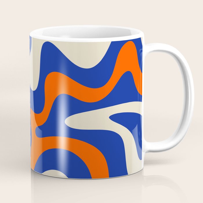 Bold and Groovy Retro Liquid Swirl Abstract Pattern Cobalt Blue and Orange Coffee Mug Gallery Image 1