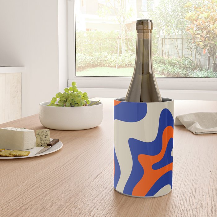Bold and Groovy Retro Liquid Swirl Abstract Pattern Cobalt Blue and Orange Wine Chiller Gallery Image 4
