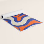 Bold and Groovy Retro Liquid Swirl Abstract Pattern Cobalt Blue and Orange Yoga Mat Gallery Image 2