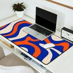 Bold and Groovy Retro Liquid Swirl Abstract Pattern Cobalt Blue and Orange Desk Mat Gallery Image 2