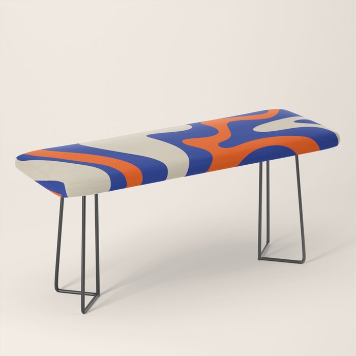 Bold and Groovy Retro Liquid Swirl Abstract Pattern Cobalt Blue and Orange Bench Gallery Image 1