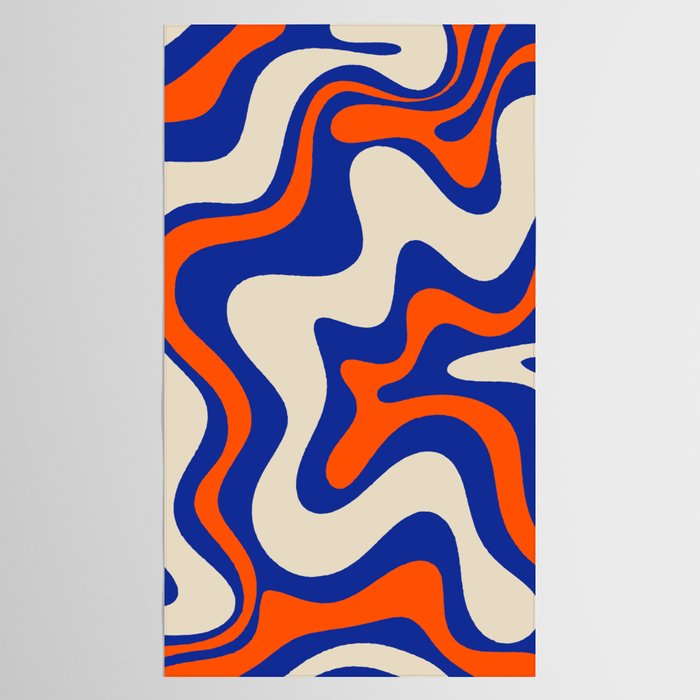 Bold and Groovy Retro Liquid Swirl Abstract Pattern Cobalt Blue and Orange Tablecloth Gallery Image 2