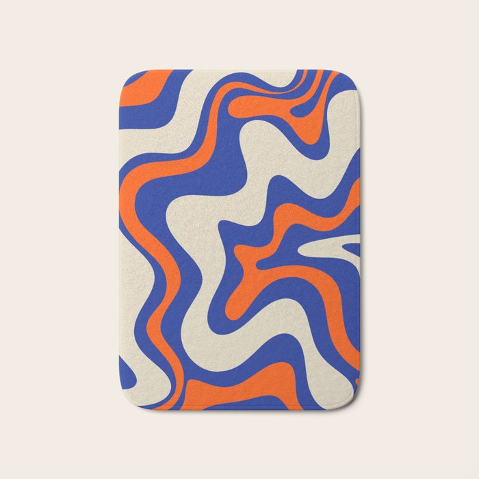 Bold and Groovy Retro Liquid Swirl Abstract Pattern Cobalt Blue and Orange Bath Mat Gallery Image 1