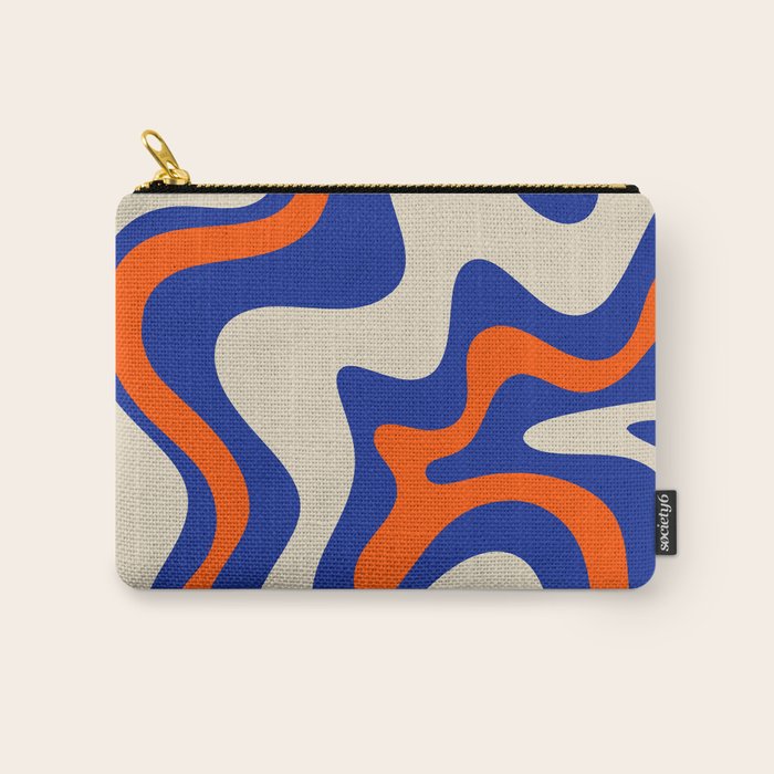 Bold and Groovy Retro Liquid Swirl Abstract Pattern Cobalt Blue and Orange Carry All Pouch Gallery Image 1
