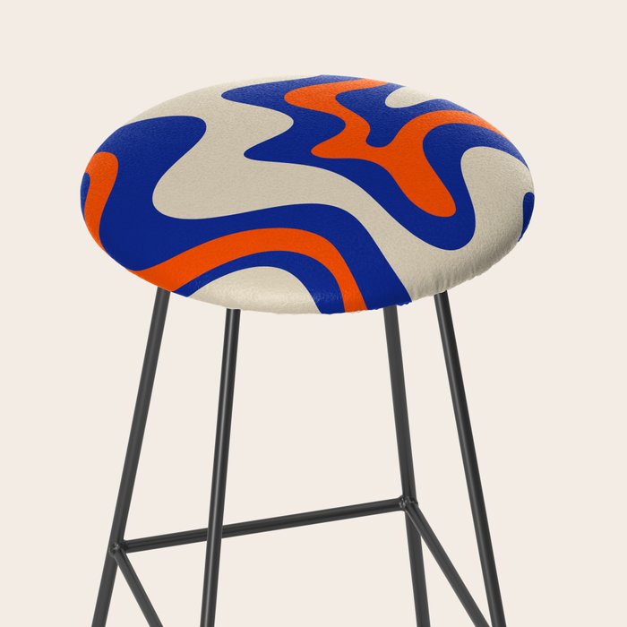 Bold and Groovy Retro Liquid Swirl Abstract Pattern Cobalt Blue and Orange Stool Gallery Image 2