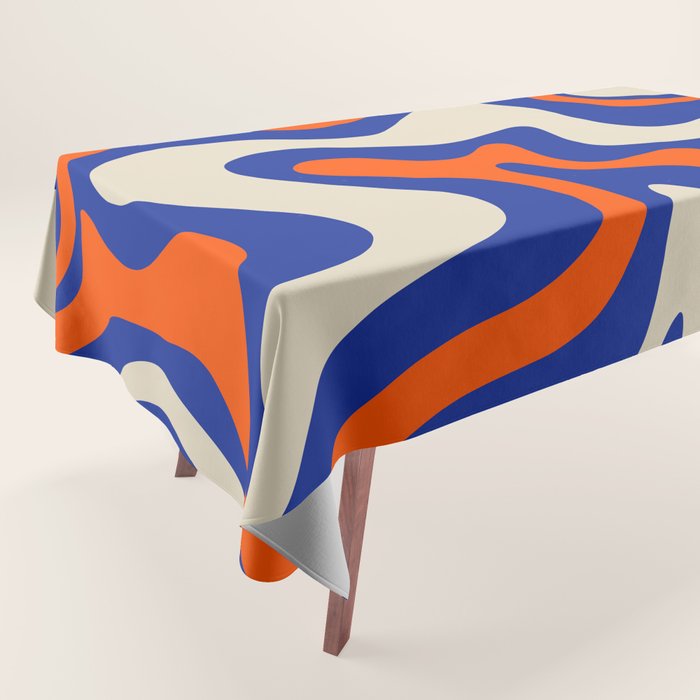 Bold and Groovy Retro Liquid Swirl Abstract Pattern Cobalt Blue and Orange Tablecloth Gallery Image 1