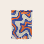 Bold and Groovy Retro Liquid Swirl Abstract Pattern Cobalt Blue and Orange Wall Hanging Gallery Image 1