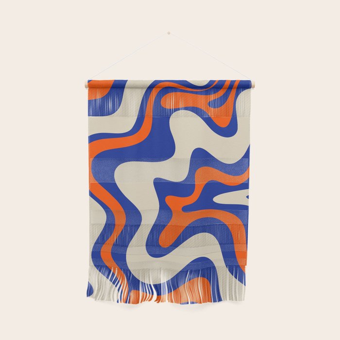 Bold and Groovy Retro Liquid Swirl Abstract Pattern Cobalt Blue and Orange Wall Hanging Gallery Image 1