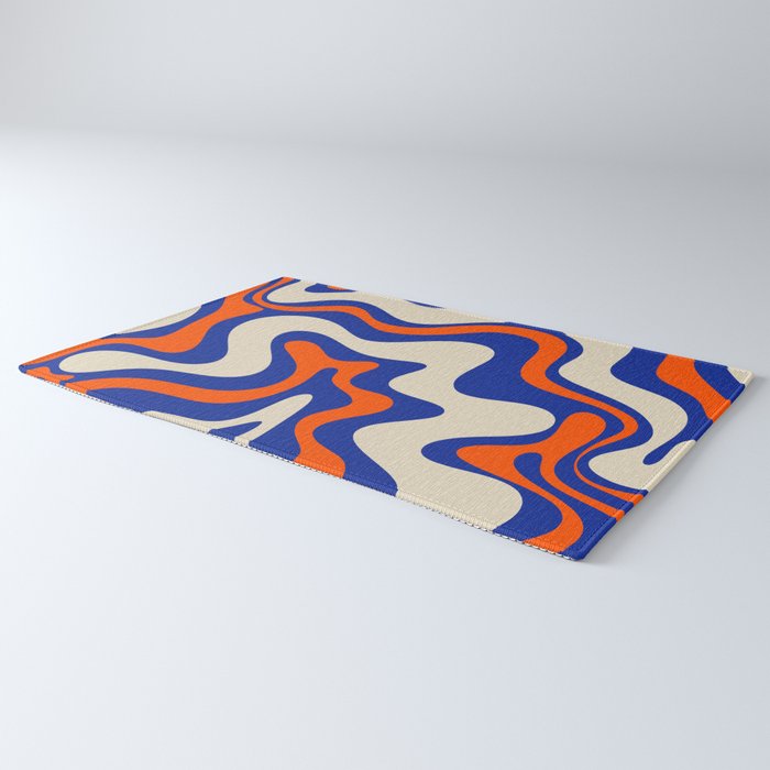 Bold and Groovy Retro Liquid Swirl Abstract Pattern Cobalt Blue and Orange Rug Gallery Image 3