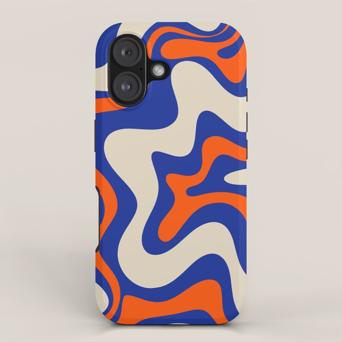 Bold and Groovy Retro Liquid Swirl Abstract Pattern Cobalt Blue and Orange iPhone Case Gallery Image 1